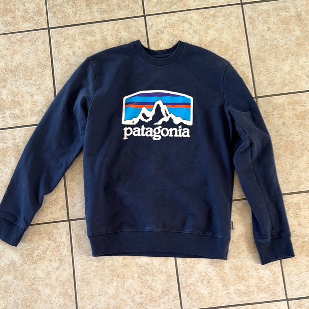 Patagonia Blue Crewneck Sweater with Iconic Logo